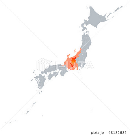 長野県地図と中部地方のイラスト素材