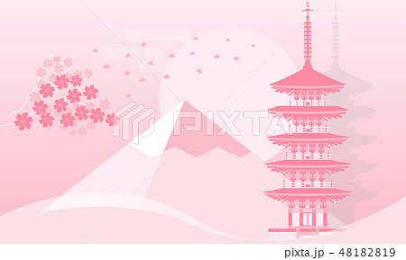 室生寺 五重塔　ペーパークラフト風　桜　春バージョン 48182819
