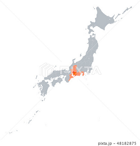 愛知県地図と東海地方のイラスト素材