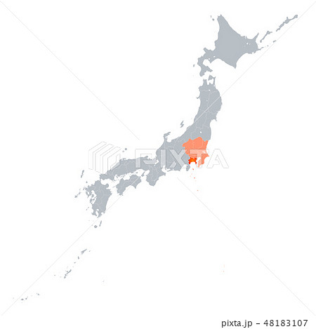 神奈川県地図と関東地方のイラスト素材