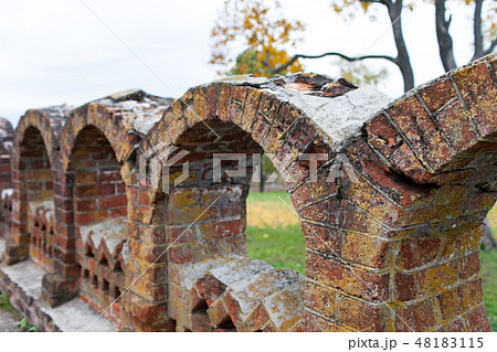 Ancient figured brick masonry. Fencing in the Rukavishnikov manor in the village of Podviazye 48183115