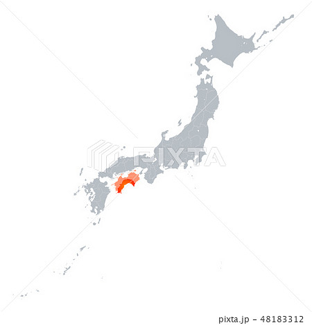 高知県地図と四国地方のイラスト素材