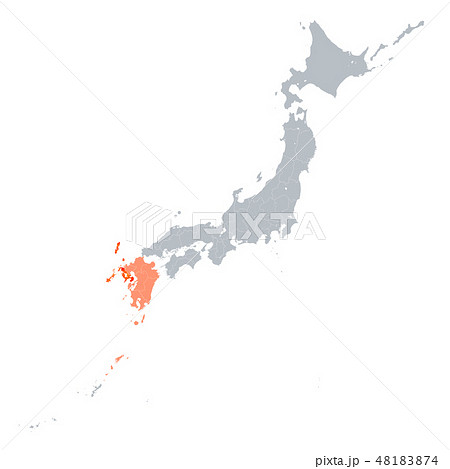 長崎県地図と九州地方のイラスト素材