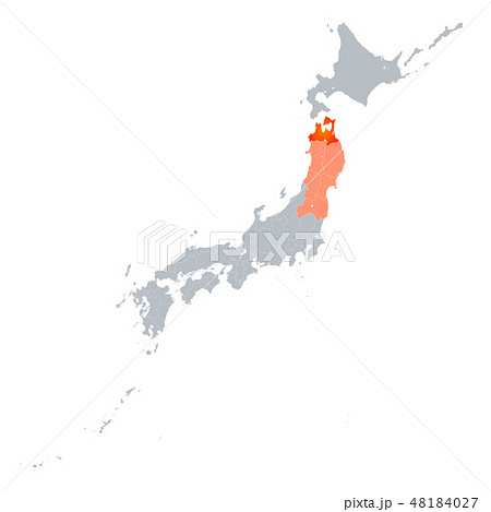 青森県地図と東北地方のイラスト素材