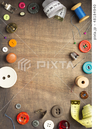 sewing tools and accessories on wooden table sewing tools and accessories on wooden table 48184940