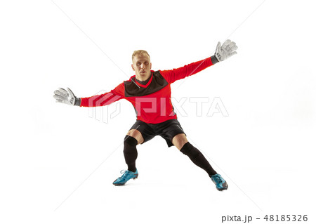 Goalkeeper ready to save on white background 48185326
