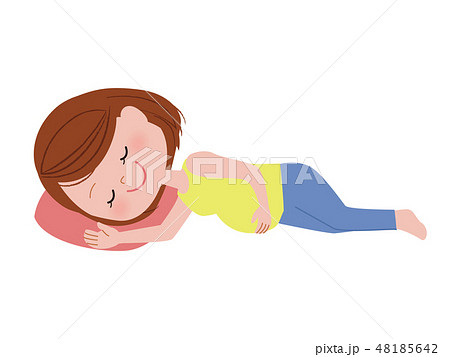 逆子体操をしている妊婦さん 側臥位 のイラスト素材