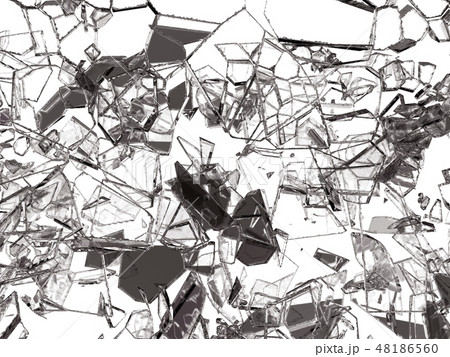 Pieces of shattered or cracked glass on white Pieces of shattered or cracked glass on white 48186560