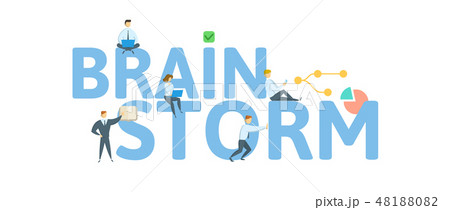 BRAINSTORM. Concept with people, letters and icons. Flat vector illustration. Isolated on white 48188082