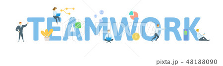 TEAMWORK. Concept with people, letters and icons. Flat vector illustration. Isolated on white 48188090