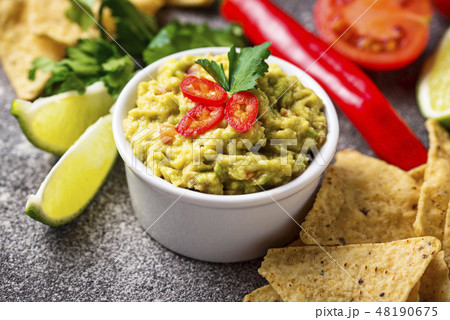 Avocado sauce guacamole with corn chips nachos 48190675