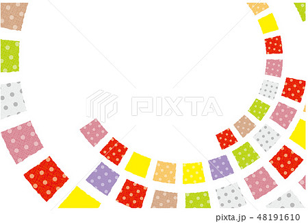 パッチワーク生地風 水玉 フレーム 背景素材 ポストカードのイラスト素材 48191610 Pixta