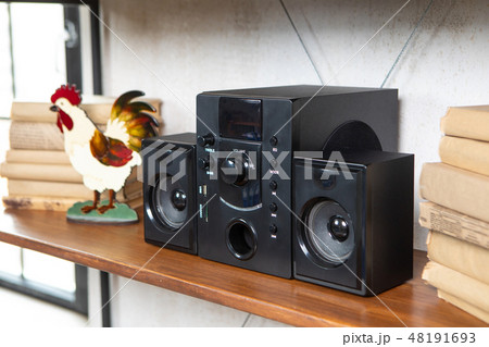 Compact music center in vintage residential loft interior on the shelf Compact music center in vintage residential loft interior on the shelf 48191693