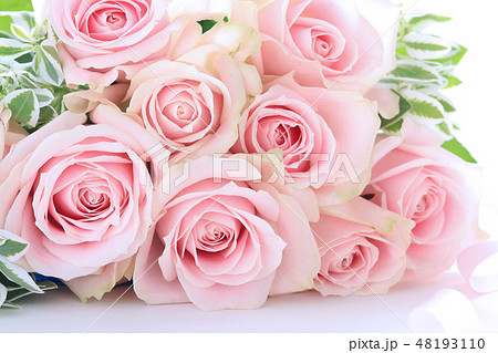 淡いピンクのバラのブーケの写真素材