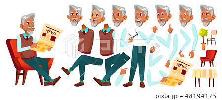 Arab, Muslim Old Man Vector. Senior Person Portrait. Elderly People. Aged. Animation Creation Set 48194175
