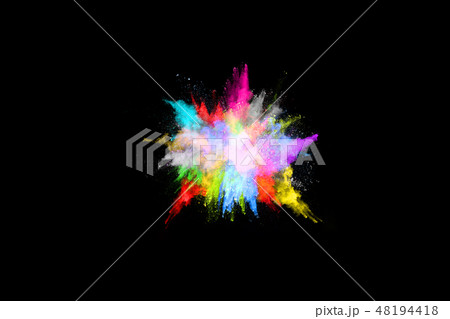 Multicolor powder explosion on black background.  48194418