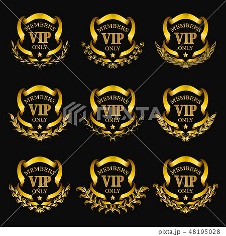 Set of gold vip monograms for graphic design on black background. 48195028