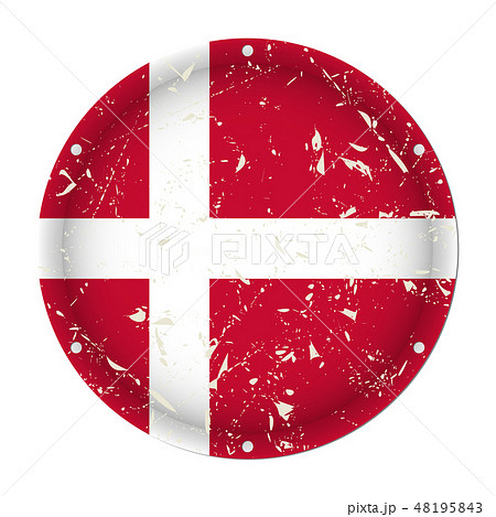 Denmark - round metal scratched flag, screw holes