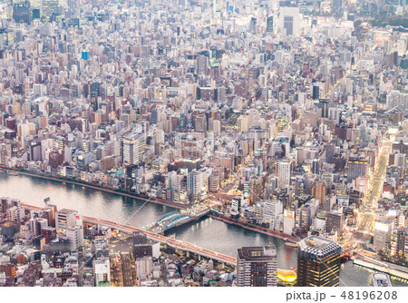 View of downtown cityscape and sky tree in tokyo View of downtown cityscape and sky tree in tokyo 48196208