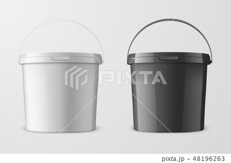 Vector Realistic 3d White and Black Plastic Bucket for Food Products, Paint, Foodstuff, Adhesives 48196263