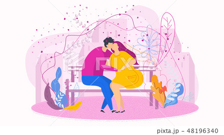 Date in the park on the bench, gentle words, a declaration of love. 48196340