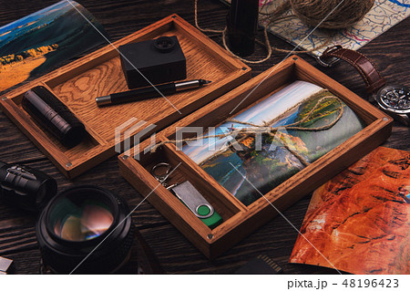 Wooden photo box with photo from travel Wooden photo box with photo from travel 48196423
