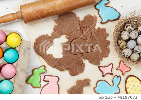 Easter gingerbread cookies and eggs 48197073