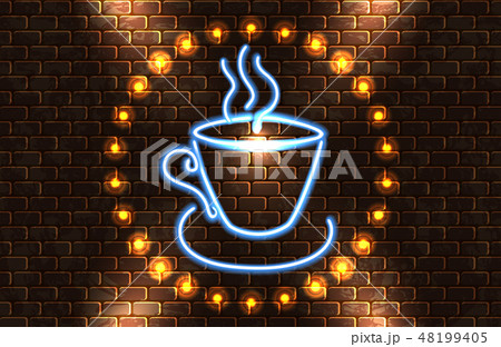 Neon signboard with coffee cup Neon signboard with coffee cup 48199405
