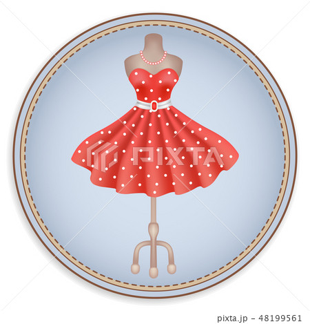 Label or sticker with image of fashion red dress 48199561