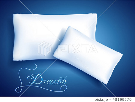 White pillows for sleeping and neon inscription 48199576