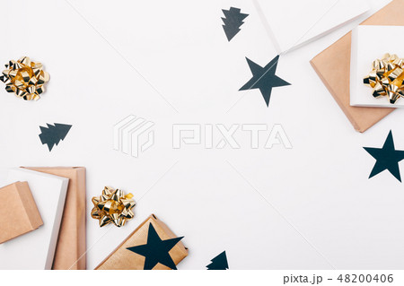 Flat lay frame of Christmas decorations Flat lay frame of Christmas decorations 48200406