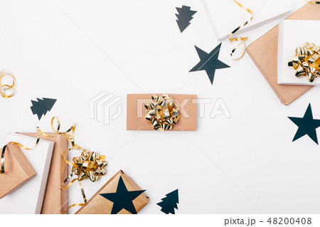 One gift among flat lay frame of Christmas One gift among flat lay frame of Christmas 48200408