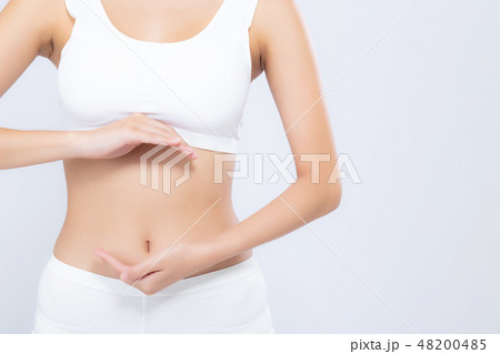 Closeup asian woman weightloss beautiful body diet 48200485