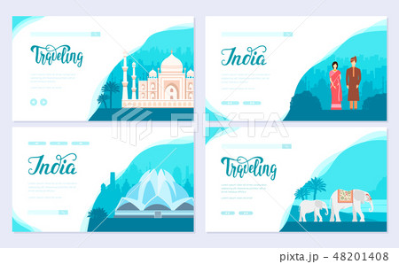 India country ornament travel tour concept. Traditional culture brochure card set. Ethnic template 48201408