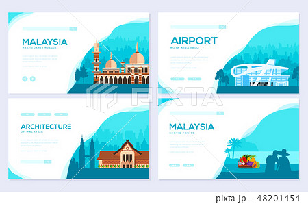 Country Malaysia travel vacation of place and feature. Traditional architecture brochure card set 48201454