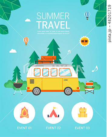 キャンピングカー 夏 旅行のイラスト素材