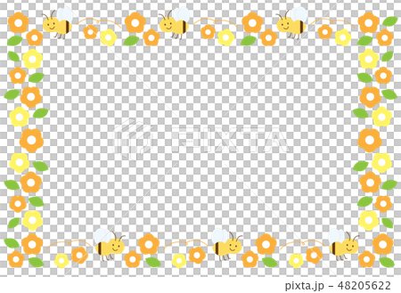 ミツバチとマーガレットのフレームイラスト 48205622
