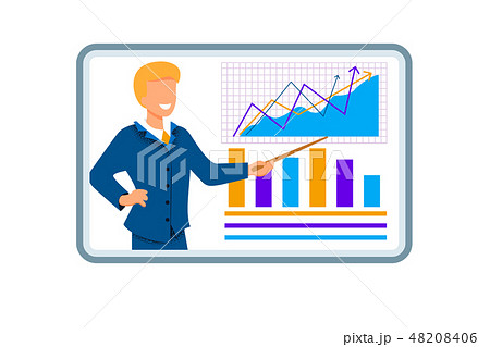 Smiling Man in Formal Suit Point Graphs on Screen 48208406