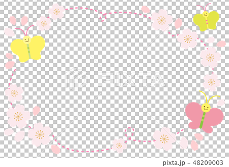 桜と花びらの蝶々のフレーム 48209003