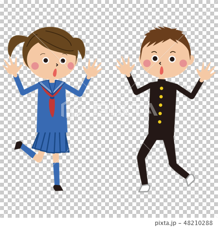 ポップな学生服の男女 びっくりのイラスト素材 4102