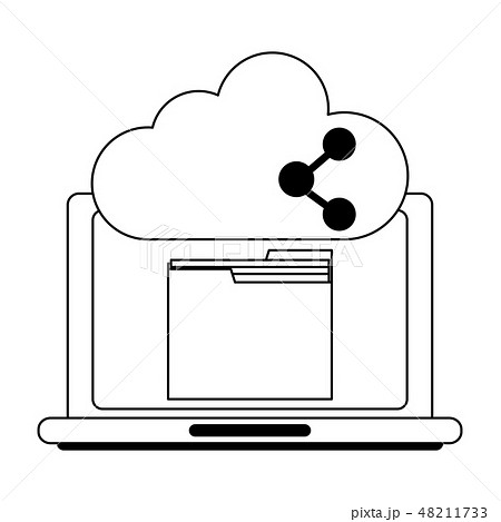 laptop with folder and cloud computing in black and white laptop with folder and cloud computing in black and white 48211733