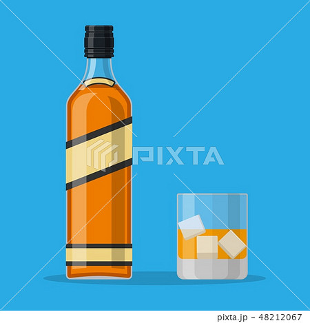 Bottle of bourbon whiskey and glass with ice. 48212067