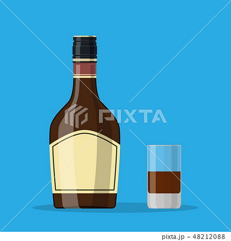 Bottle of grass liquor with shot glass. 48212088