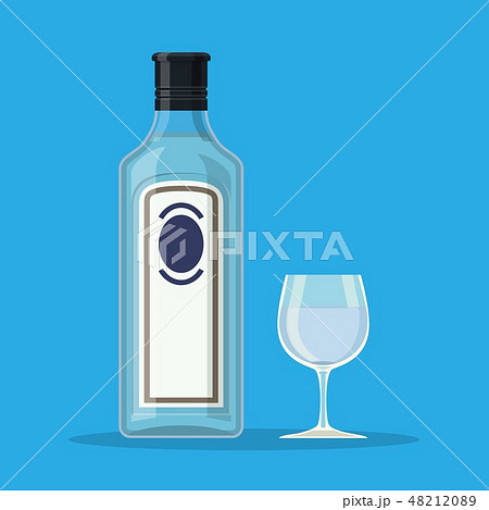 Bottle of gin with shot glass. 48212089