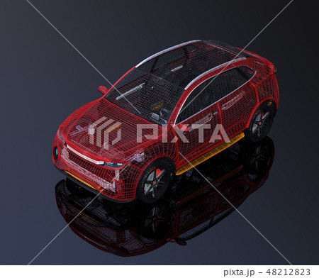 黒バックに色ワイヤーで構成されたSUVのイメージ 48212823