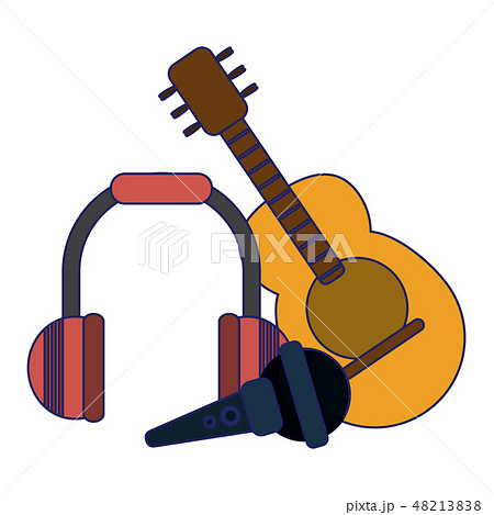 Acoustic guitar microphone and music headphones 48213838