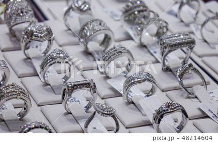 Gold jewelry in the display window Gold jewelry in the display window 48214604