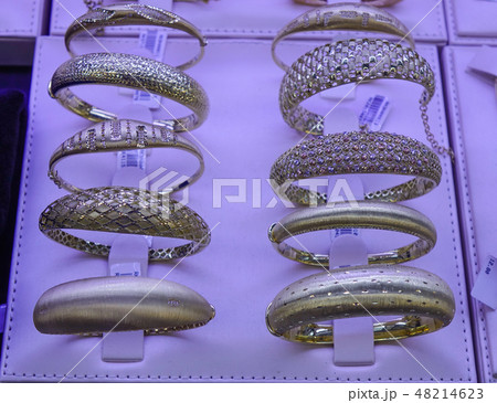 Gold jewelry in the display window Gold jewelry in the display window 48214623