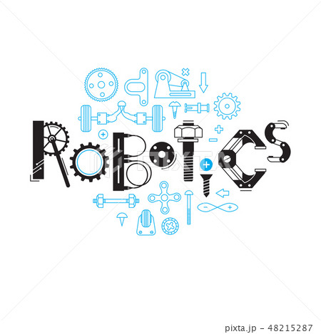 Inscription Robotics of the details and gears. Vector illustration 48215287