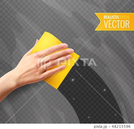 Hand Wiping Glass Realistic Background 48215596